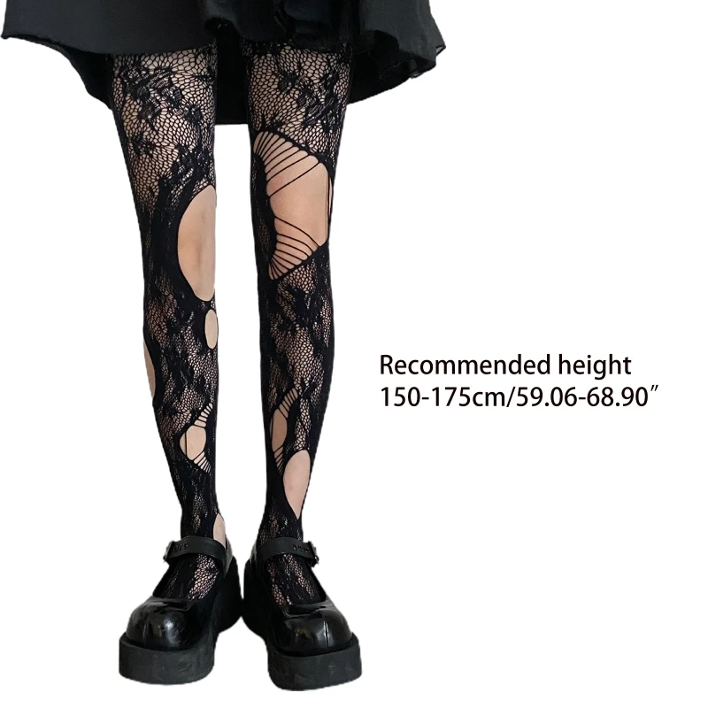 Frauen Gothic Fishnet Strumpfhosen Harajuku Unregelmäßigen Ripped Holes Mesh Strumpfhosen Rose Floral Jacquard Muster Strümpfe