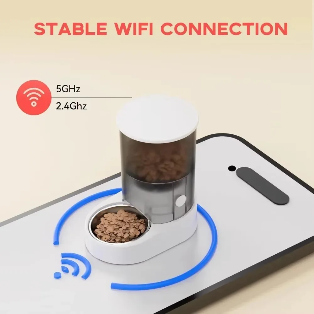 FurStarAutomatic Cat Feeder, 4L Auto Dog Cat Feeder With Rechargeable Battery & Dual-Band WiFi (2.4G & 5G), Automatic Pet Food D