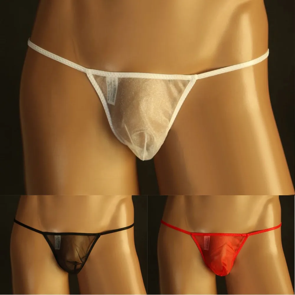 1pc Men T-string Thong Thin Strap Sissy Cooling Lingerie Low Waist Perspective Mesh U Convex Pouch Bikini Briefs