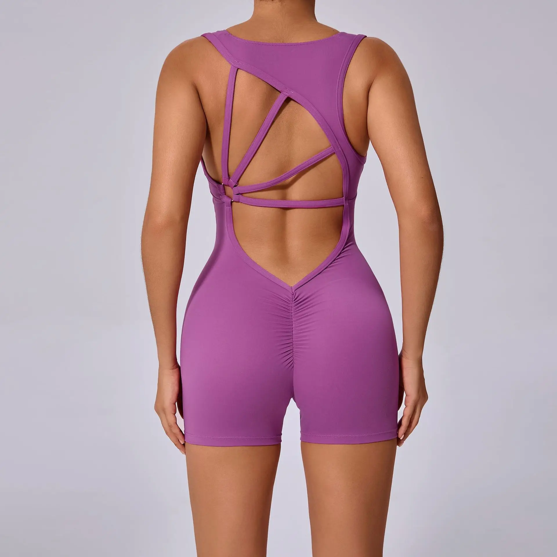 Women Ruched Butt Lifting Yoga Jumpsuit Quick Dry Bodycon High Waist Dance Gym Workout Sports Bodysuit