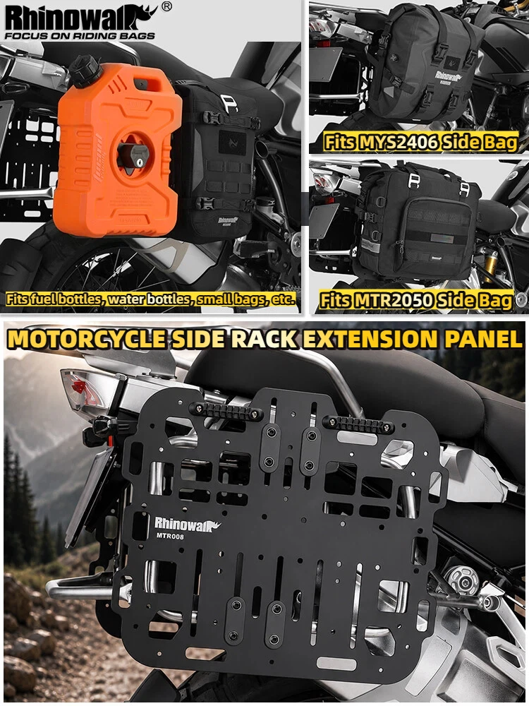 Rhinowalk Motorcycle Side Rack Expansion Panel Aluminum MOLLE Mount Plate for Rhinowalk Side Bag Fuel Bottle Tool Bag ADV Motor