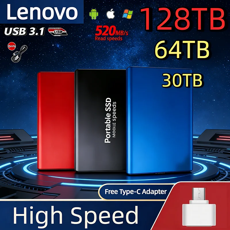

Внешний портативный SSD-накопитель Lenovo T5 2 ТБ/4 ТБ USB 3.1 Gen 2, высокоскоростной мини-твердотельный накопитель для ноутбуков, настольных ПК и игровых консолей