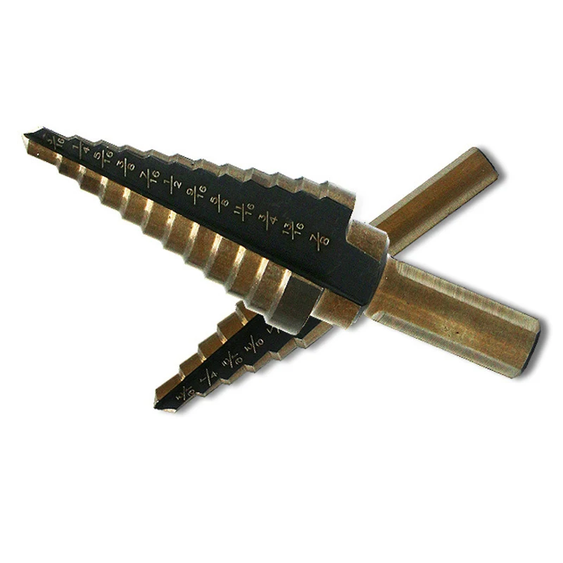 Juego de brocas escalonadas de cobalto HSS, caja de perforación de Metal con estuche de aluminio, 5 piezas, 4241 pulgadas, 50 tamaños