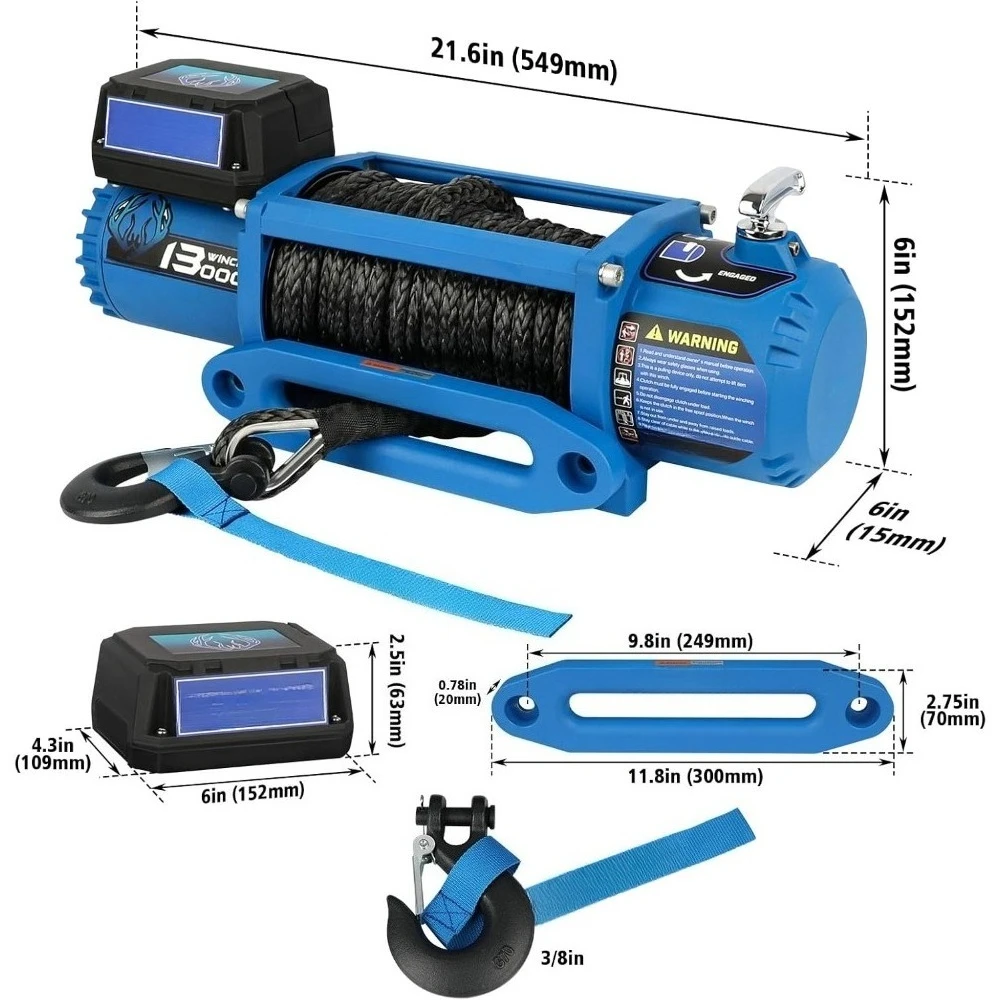 12V Electric Winch 13000lb Load Capacity Multi-Purpose Winch Heavy Duty with Synthetic Rope Hawse Fairlead Waterproof