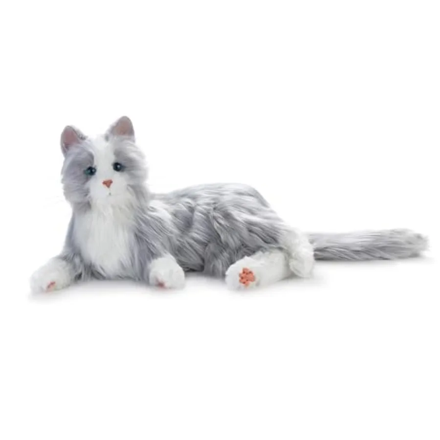 

Companion Pet for Seniors - Lifelike Animatronic Cat in Silver w/White - Realistic Soft-Touch Fur Purring Therapy Stuffed Anima