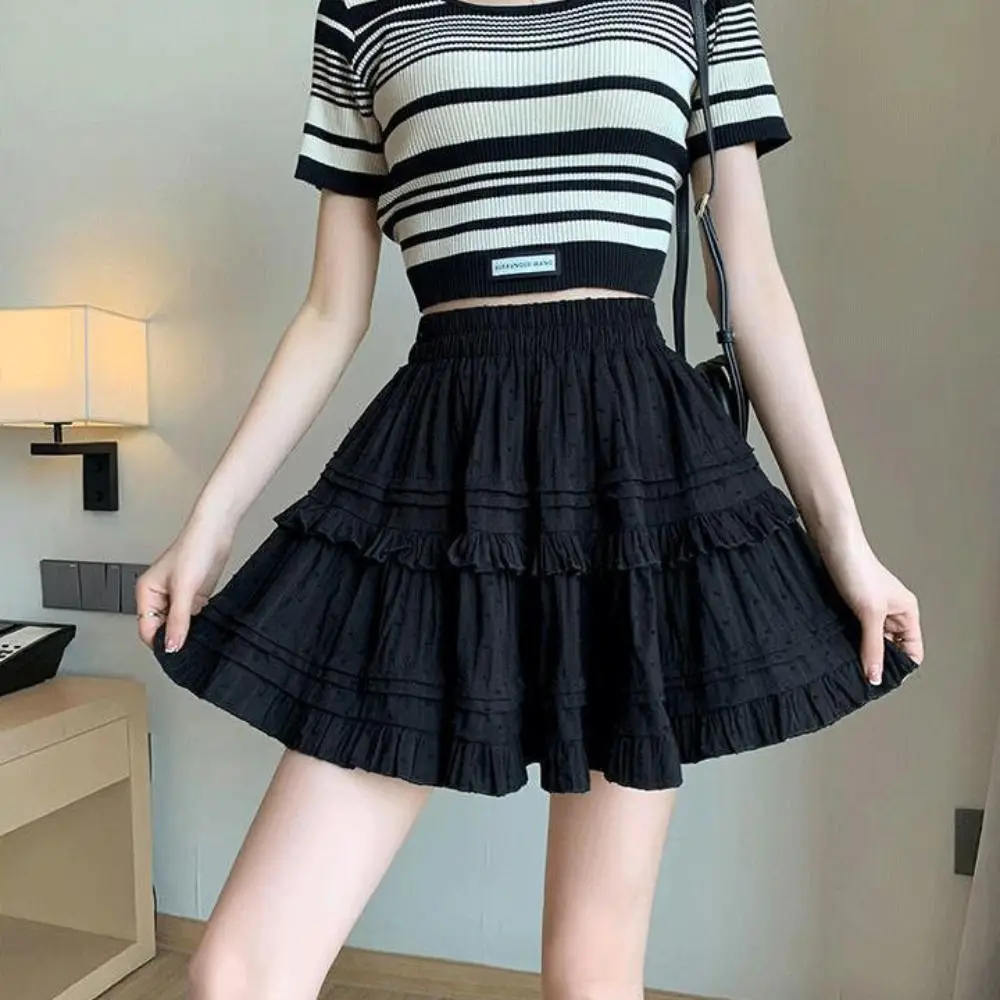 Rok kue balet Ruffle, Rok lipit perca pinggang tinggi, rok Tiered pas badan elastis serbaguna