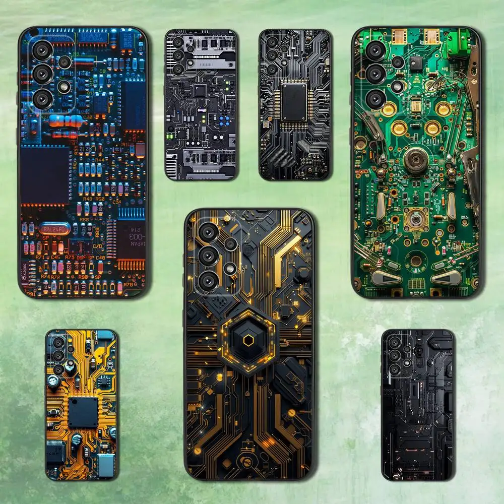 

Science Art Circuit Board For Samsung Galaxy A73,31,32,72,41,53,52,71,22,5G,Note,J7,8,9 Soft Black Silicone Phone Case