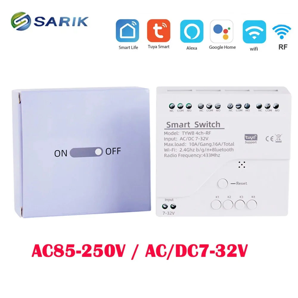 

Модуль дистанционного управления Wi-Fi AC85V 220 250 В DC7V 32 В RF Приемник Блокировка Inching 4CH Модуль релейного переключателя Tuya Smart Switch