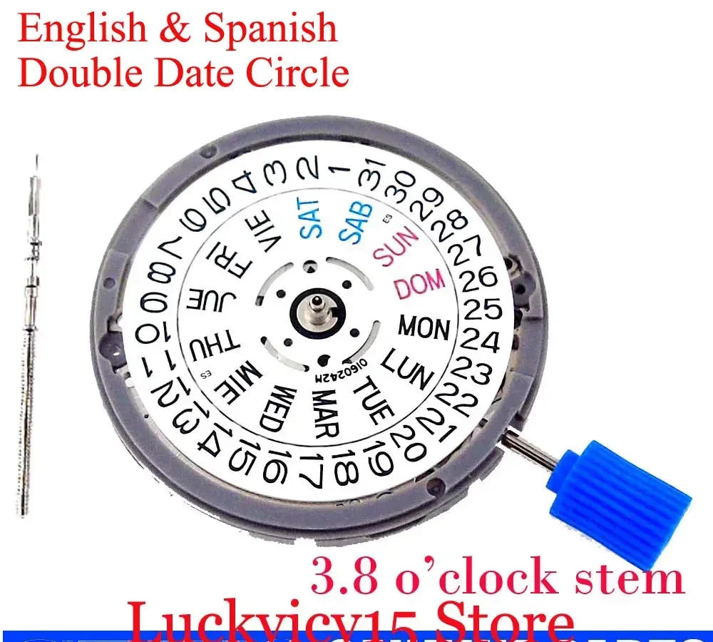 

English Spanish Double Date Circle High Quality NH36A Auomatic Watch Movement At 3/3.8 H WeekDay Display White/Black