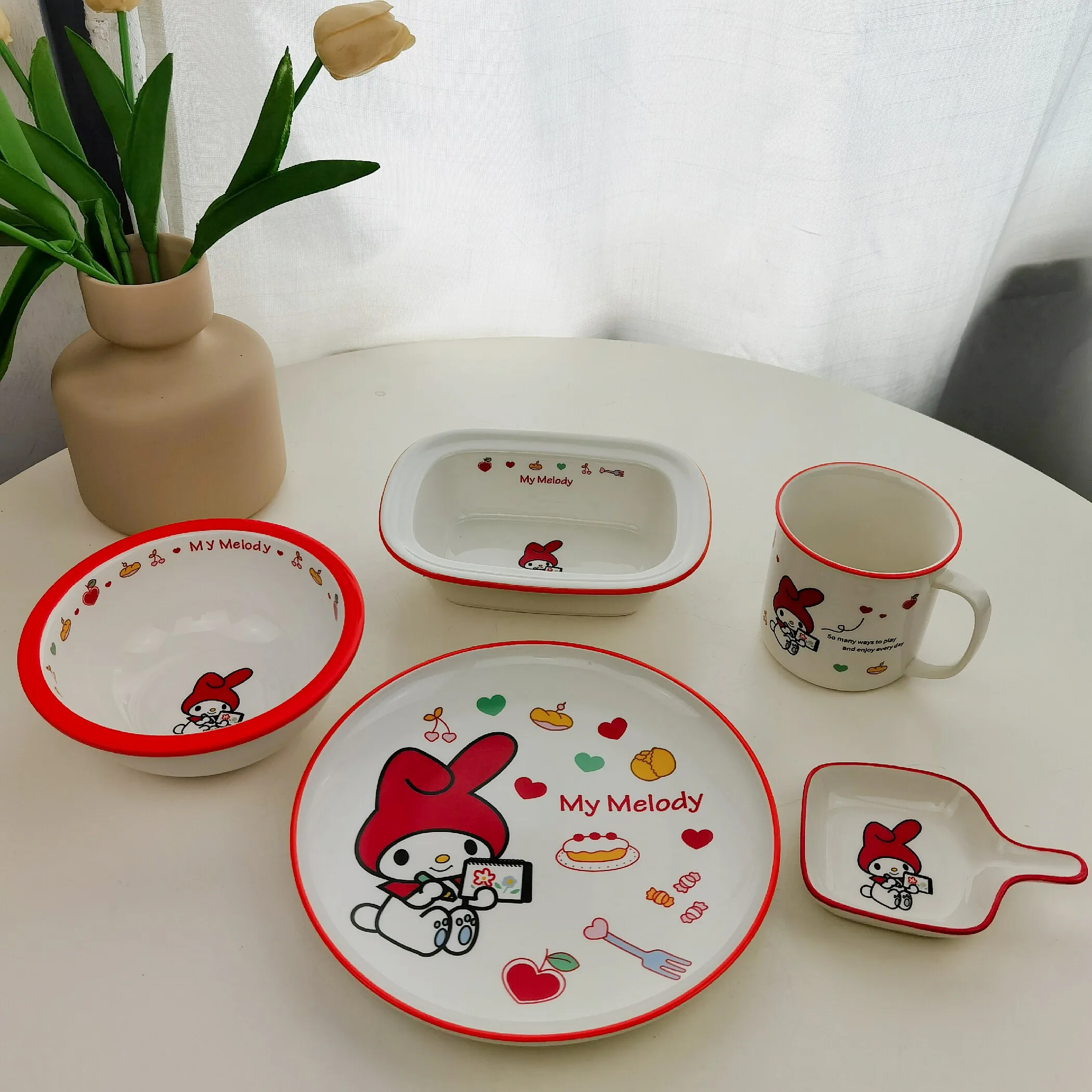 

My Melody Kawaii Cartoon Ceramic Tableware Set Bowl Dessert Plate Salad Bowl Snack Plate Mug For Girls Home Kitchen Daily Use