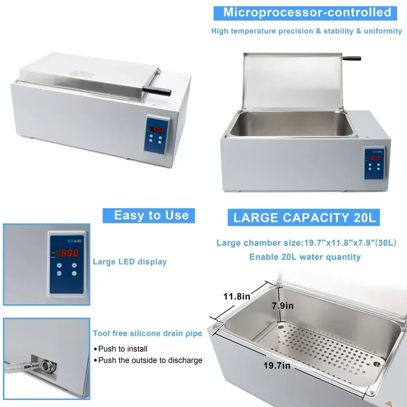 20L Stainless Steel Laboratory Thermostat Large Capacity Water Bath