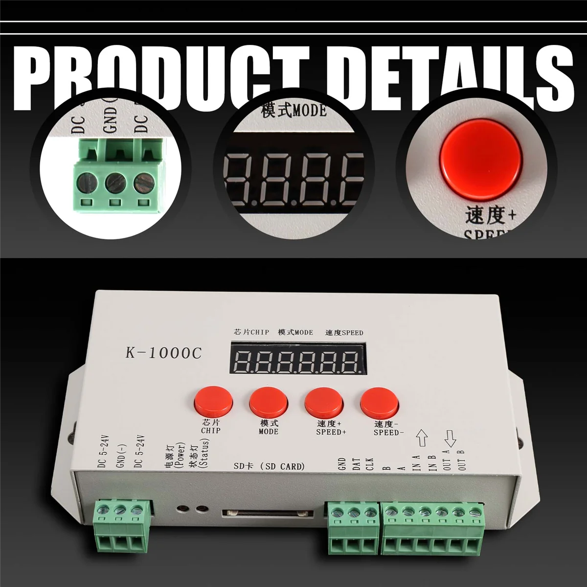 AT14 K-1000C Controller K1000C WS2812B WS2811 APA102 T1000S WS2813 LED 2048 Pixel Program Controller DC5-24V