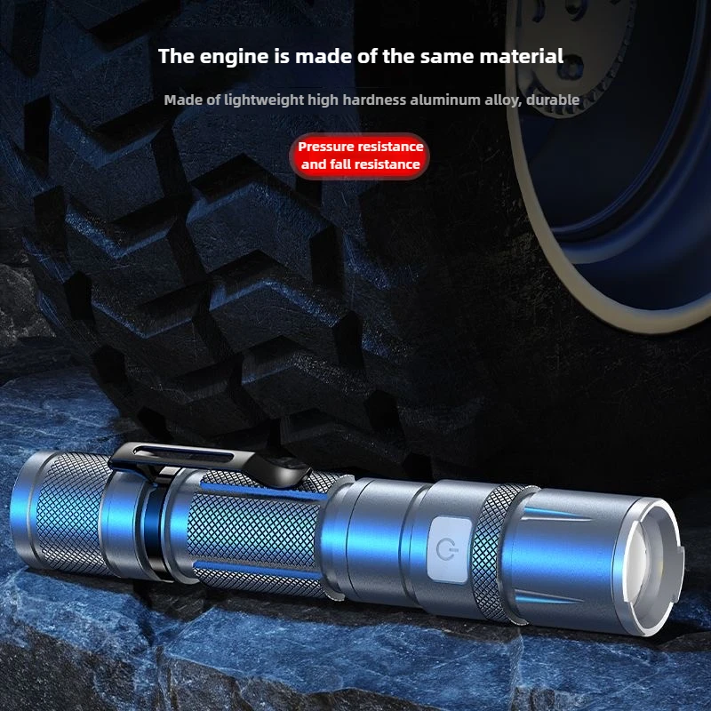 Tragbare LED-Taschenlampe, Teleskop-Zoom, Mini-Taschenlampe, wiederaufladbar, superhelle Handlichter, wasserdichte Angellaterne für den Außenbereich – Detail 4