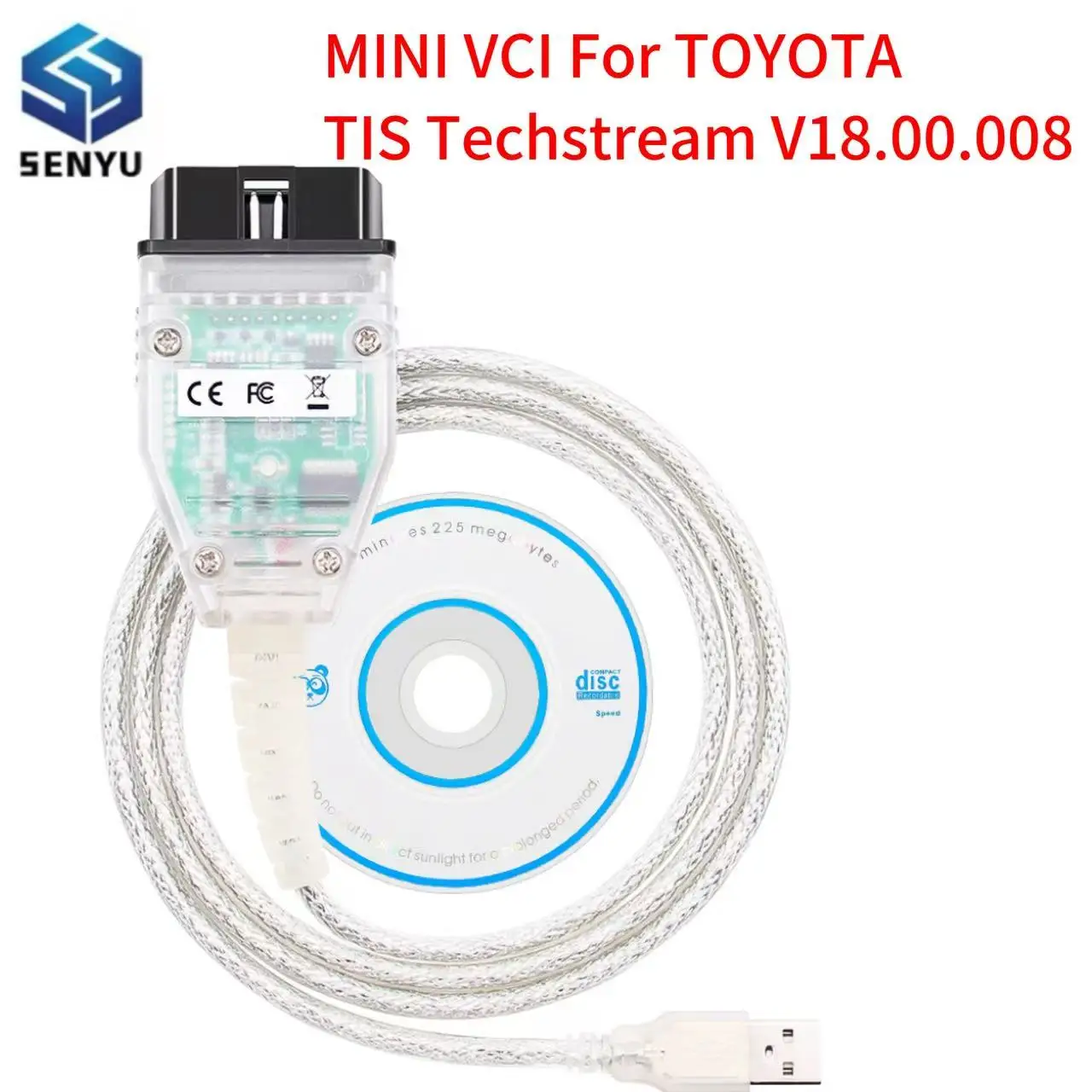 MINI VCI for TOYOTA TIS Techstream V18.00.008 FT232RQ FT232RL MINI VCI J2534 OBD 2 OBD2 Scanner Car Diagnostics Cable Auto Tool