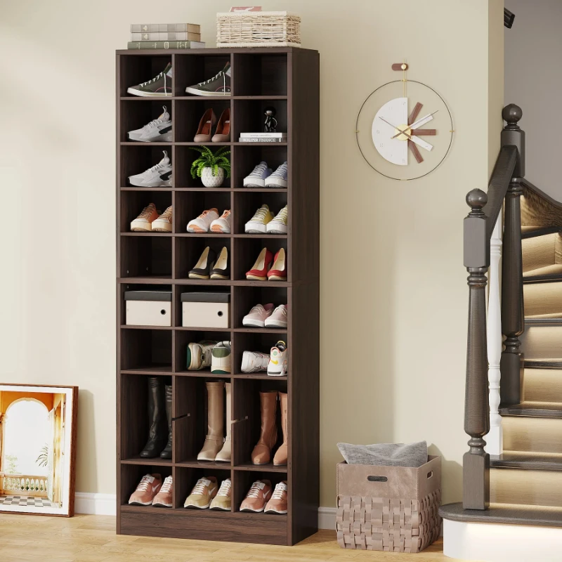10-Tier Shoe Storage Cabinet, Wooden Shoe Rack with 30 Cubbies, Shoe Organizer Rack with Adjustable Partition