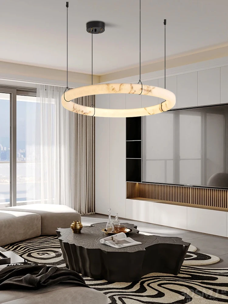 Led 2026 Newly Design Imitation Marble Ceiling Pendant Lamp Round Big Light Fixture for Living Room Villa Apartment Ceiling Deco view 3