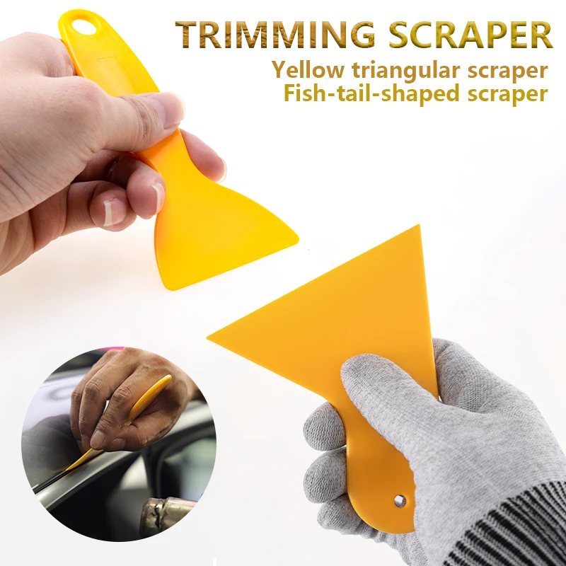 

Yellow Fishtail Scraper Plastic Thick Scraper Auto Film Wrap Triangle Tinting Squeegee Decal Sticker Scraper Auto Cleaning Tool