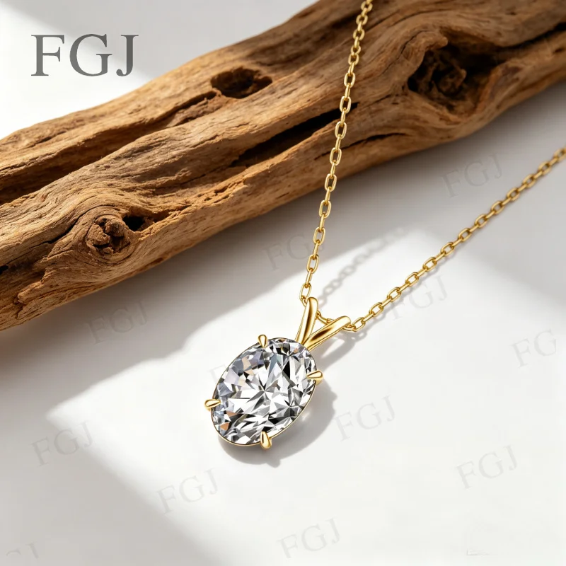 1CT 4,5CT Ovaler D VVS1 Moissanit-Anhänger Halskette 925 Sterling Silber 14K Vergoldet Hochwertige Feine Schmuckgeschenke für Frauen – Detail 8