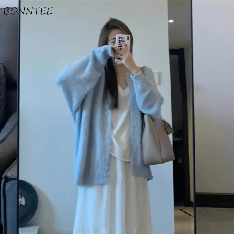 

Women's Cardigans Loose Outwear Sweaters Simple Свитер С V-образным Вырезом Tender Корейская Мода Ulzzang All-match Autumn Ins