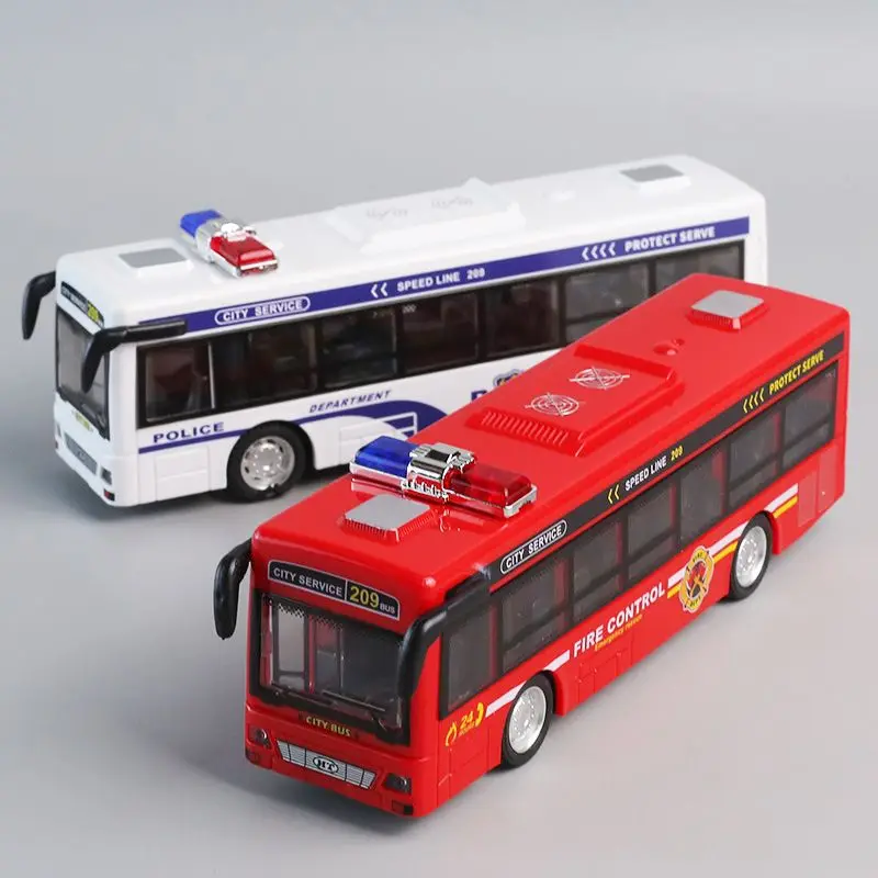 

Inertial Police Bus Pull Back Vehicle Sightseeing Tour Bus Door-opening Light Sound Effect Car Model Boy Toy Christmas Gifts