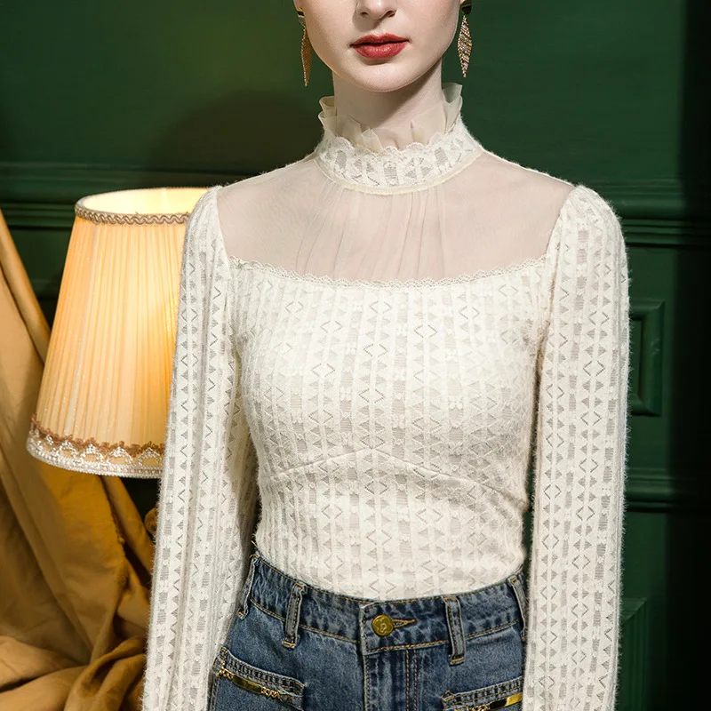 تي شيرت MadBlack-Women الأوروبي، مثير برباط مرقع، تي شيرت ضيق بأكمام طويلة S-3XL، شتاء 2025 جديد T5D434CC #5