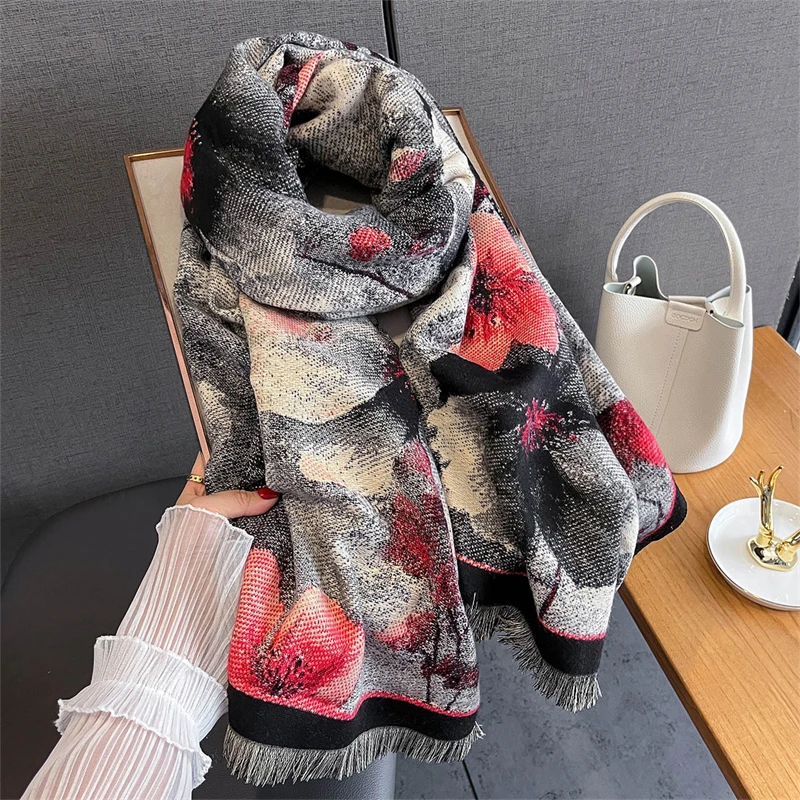 

Ladies Pashmina Imitation Cashmere Scarf Winter Women Thick Warmth Shawl Coldproof Windproof Blanket Scarf Wraps Neckerchief