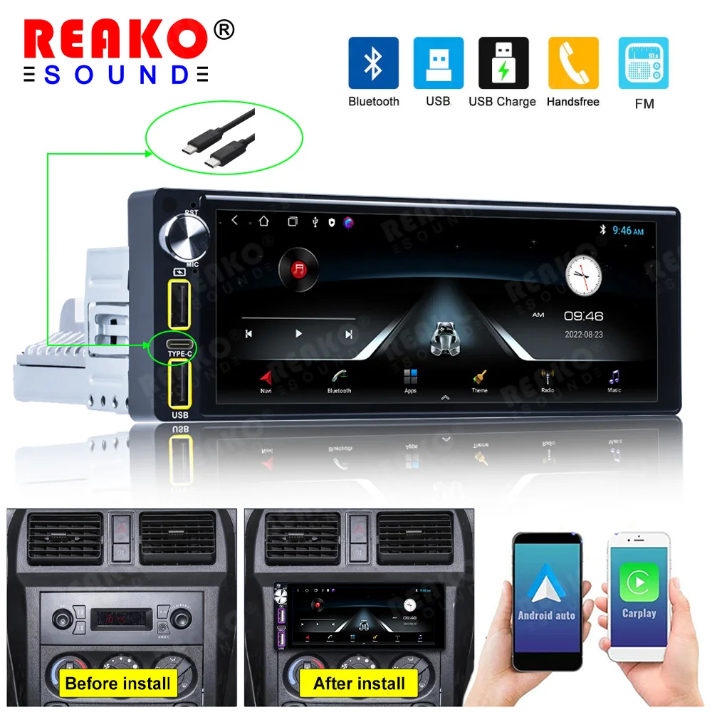 

REAKOSOUND 1 Din Carplay Auto Universal 6.9 inch Radio RDS Android Touch Screen WiFi Car Stereo Video GPS Navigation Bluetooth