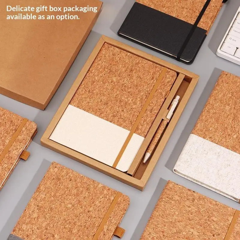 1 Set Business Office Minimalist Cotton-Linen Notebook A5 Eco-Friendly Recycled Cork And Straw Notebook
