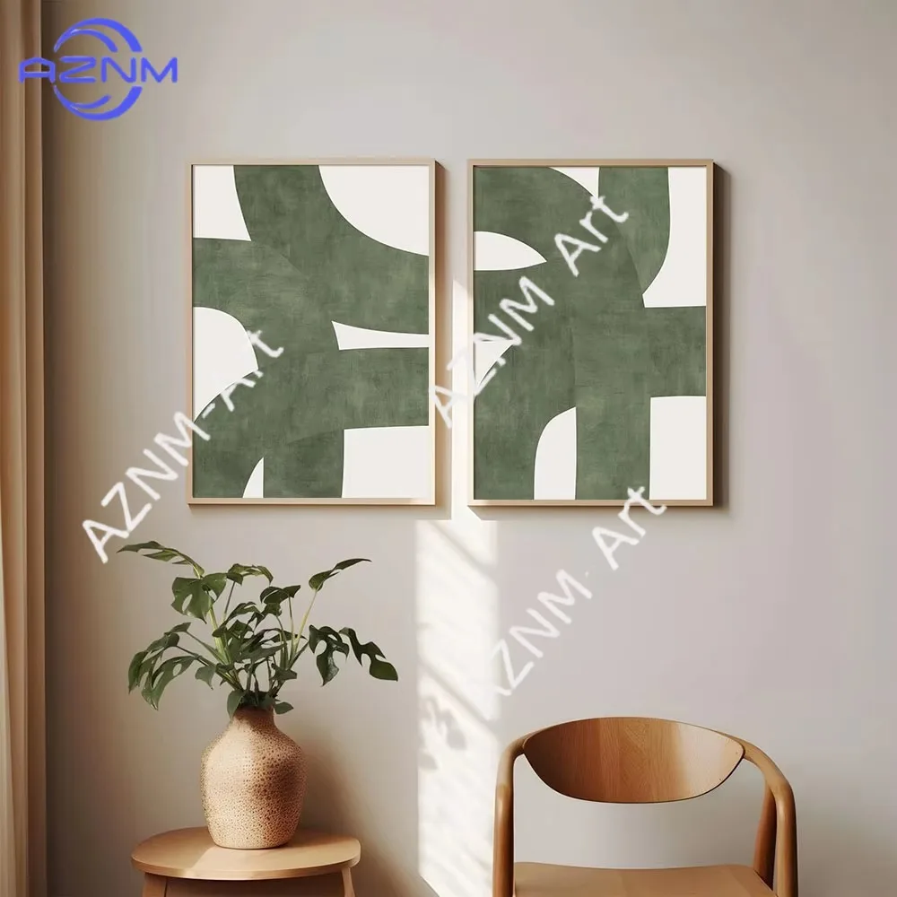 1/2Pcs Frameless Boho Mid Century Modern Green Abstract Poster Print Bold Lines Minimalist Canvas Painting Wall Decor Picture
