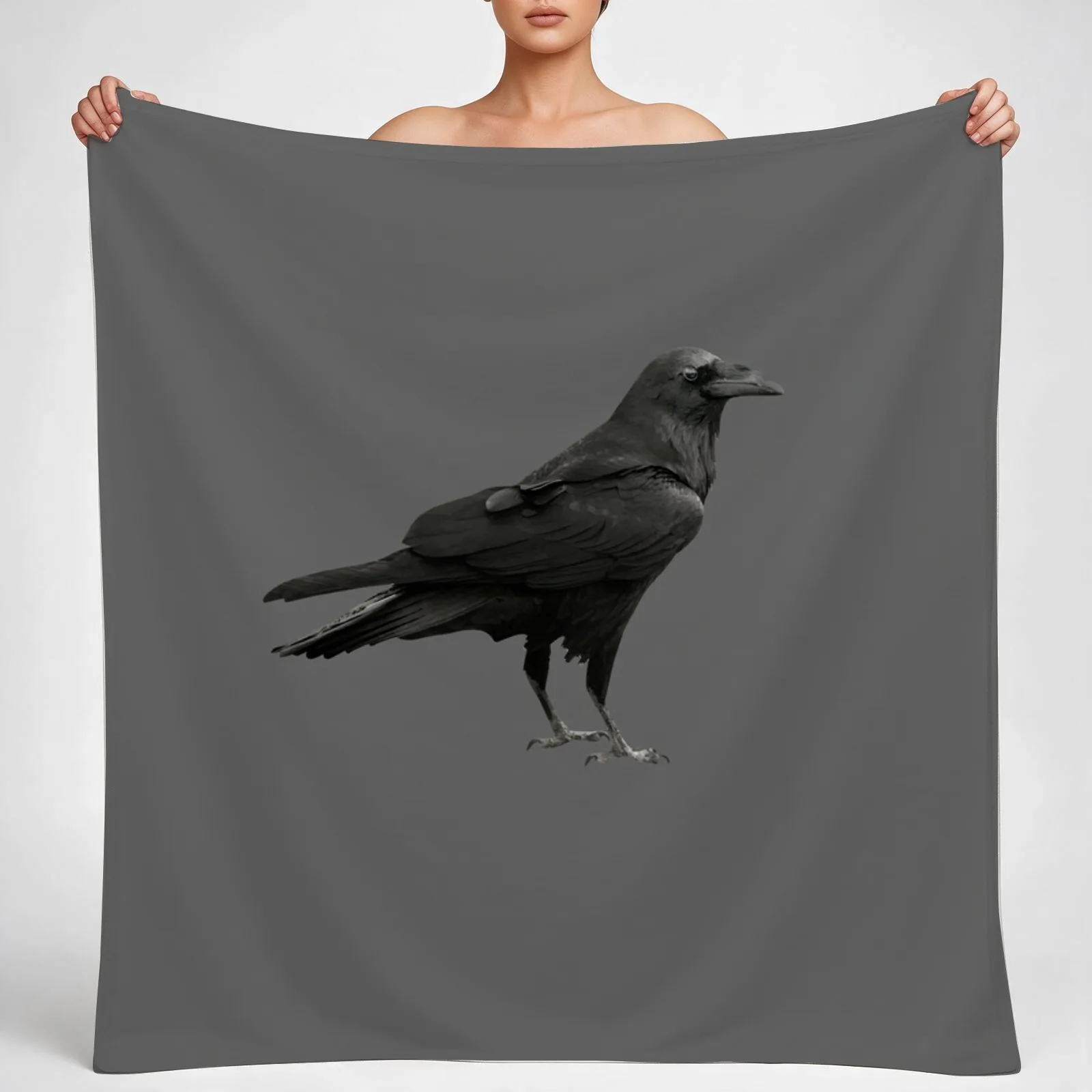 Vintage Black Crow Raven Silhouette Throw Blanket couch cozy soft plush fuzzy picnic outdoor blanket
