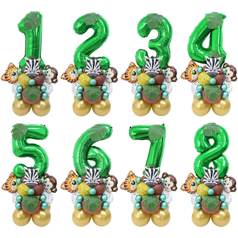 

35pcs/set Jungle Safari Party Animal Balloons 0-9 Green Digital Foil Balloon Kids Birthday Party Decoration Baby Shower Supplies