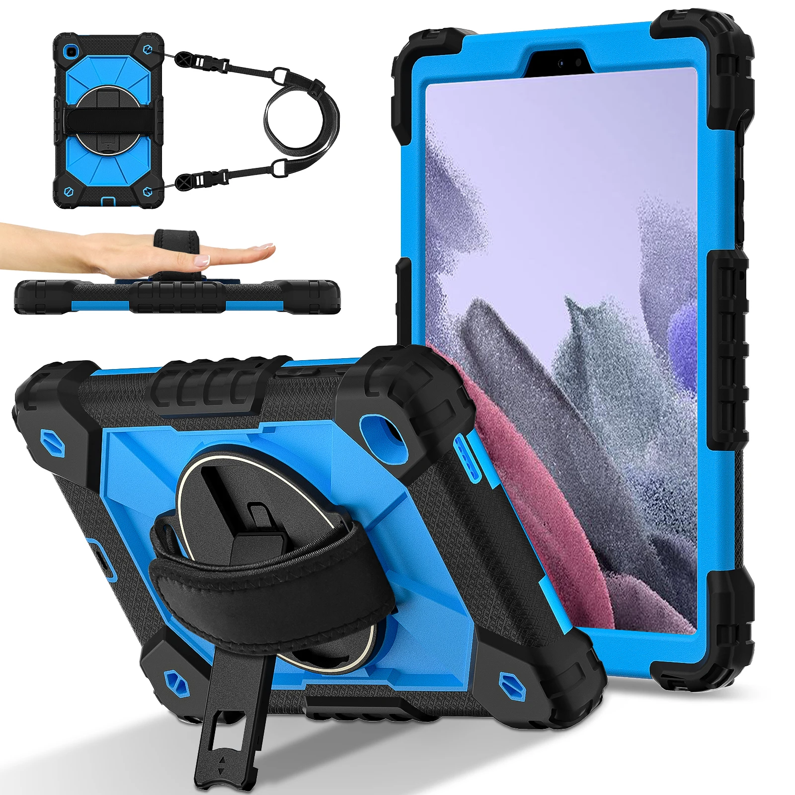 

Stand Case For Samsung Galaxy Tab A7 Lite 8.7 2021 SM-T220 SM-T225 8.7 inch Heavy Duty 360 Rotating Cover With Shoulder Strap