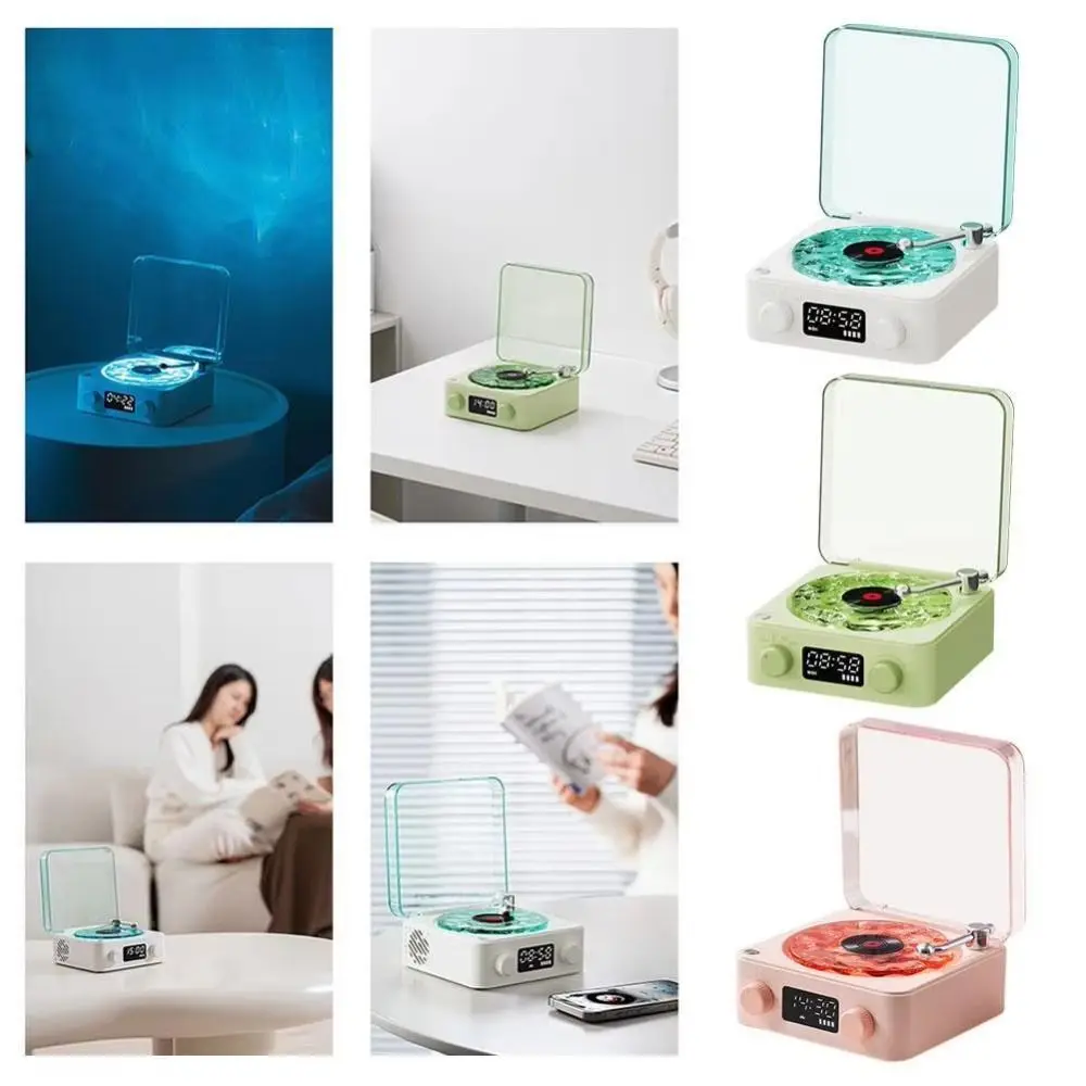 KW03 Water Ripple Record Speaker Light Bluetooth 5.0 Sleep Aid White Noise Retro Bluetooth Speaker Stepless Volume Knob