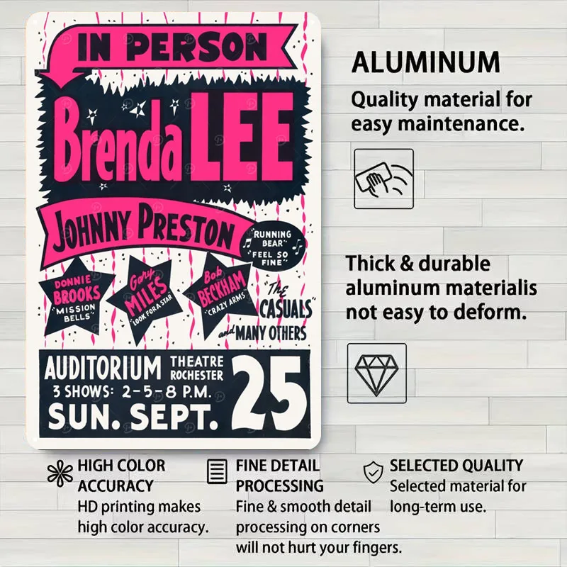 بريندا لي الحفل المشارك صفيح علامات الموسيقى المشارك ديكور الغرفة الجمالية علامة معدنية مخصصة للجدار الفن الديكور المنزل الرجعية