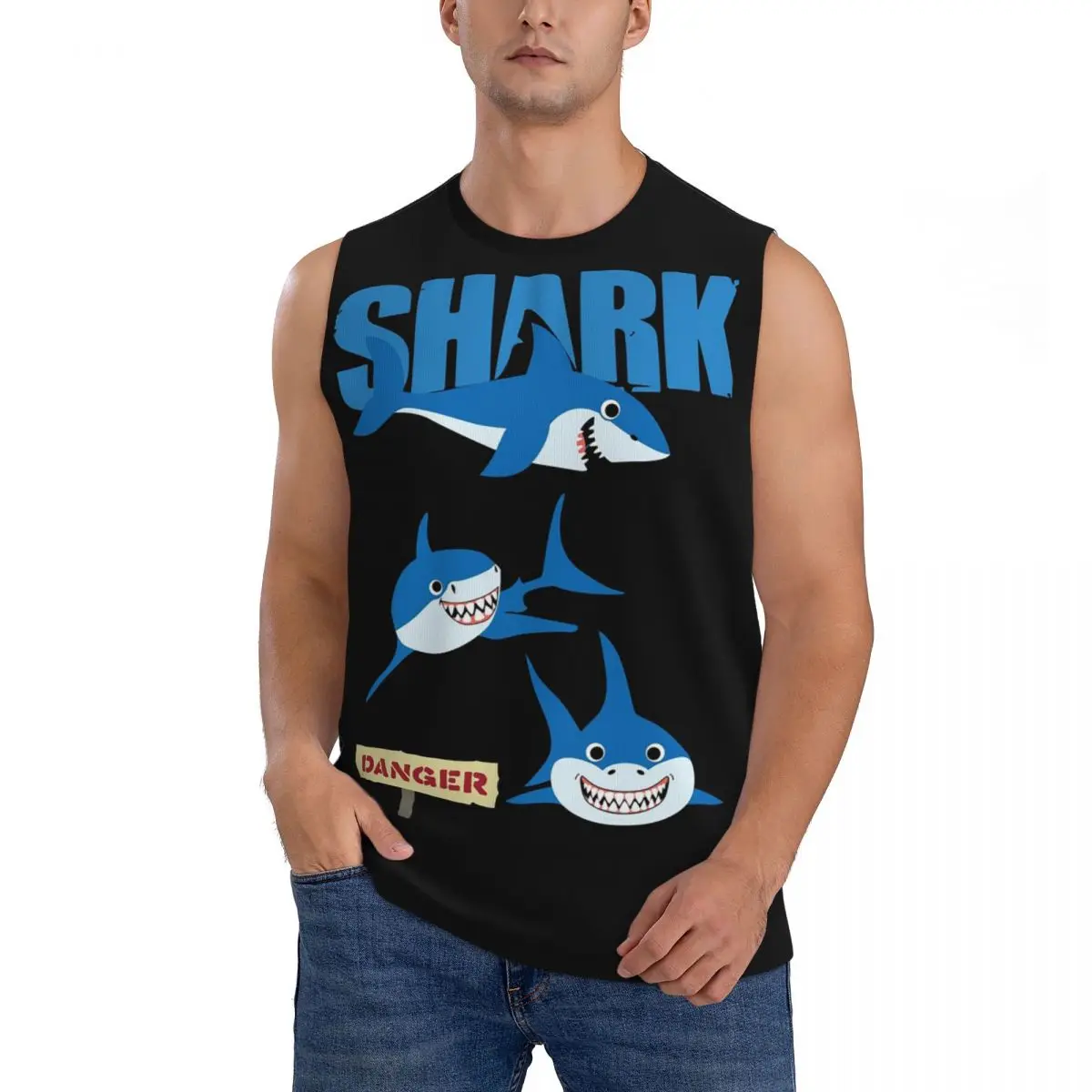 Funny Shark Danger - Crazy Sark Lady Men Sleeveless Tank Tops Quick Dry Breathable Gym Fitness Running Summer Casual Sport Vest