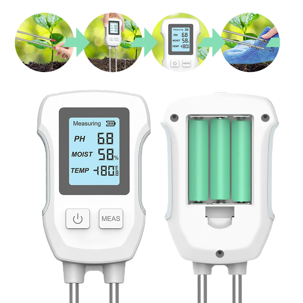 Digital Soil Meter Measuring 3 in 1 Soil Tester PH Moisture Temperature Test Tool LCD Screen Farm Home Gardening Plants Sensor