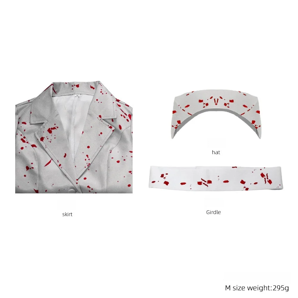 Costume d'infirmière zombie effrayant pour femme – Tenue de cosplay complète d'Halloween avec robe, casquette, détails de ceinture