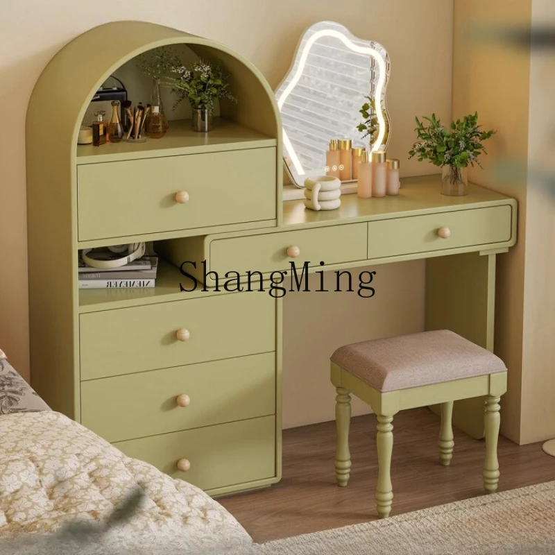 

FG self-looking green small apartment dresser storage cabinet bedroom makeup storage integrated cabinet arched makeup table