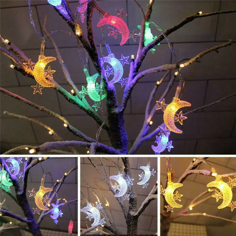 10/20 LED String Fairy Lights EID Mubarak Ramadan Muslim Islam Moon Star Decor