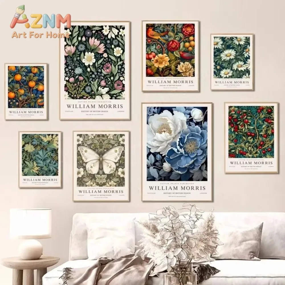 

1pc Nordic Plant William Morris Art Hanging Painting Leaf Flowers Butterfly Printing Oil Painting Canvas Painter's Residence