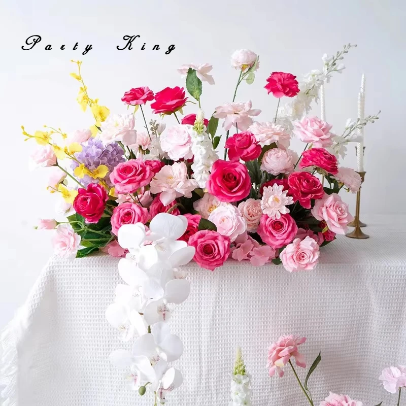

Hot Pink Rose Wedding Backdrop Decoration Hanging Flower Row Arrangement Road Lead Floor Floral Table Centerpiece Home Decor