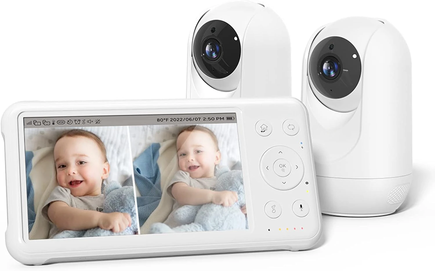 Baby Monitor with 2 Cameras 5’’ 1080P Split Screen Video Baby Monitor with Camera and Audio no WiFi for Baby Safety