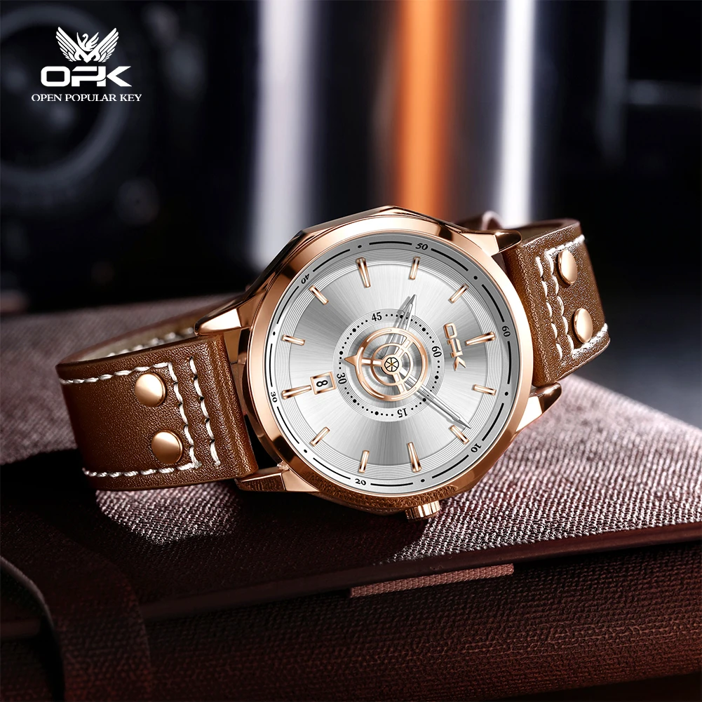 OPK brand watches, business leisure belts, single calendar, men's watches, waterproof quartz watches 8195