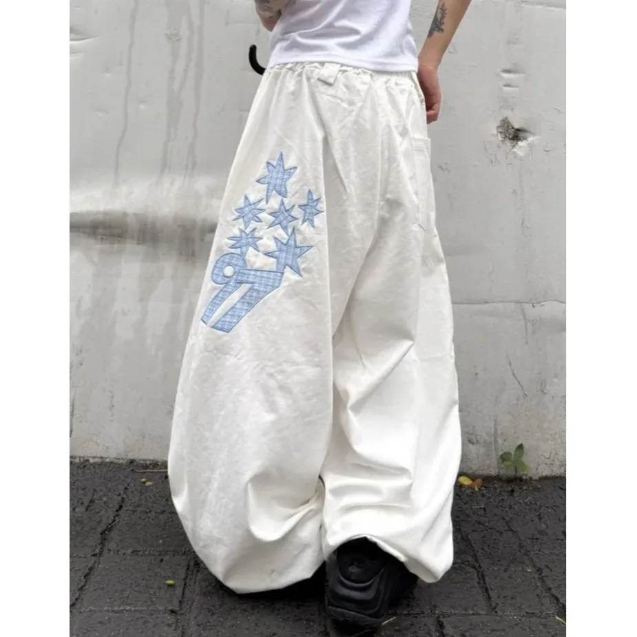 Loose Wide Leg Pants Star Embroidery Canvas Thick Diagonal Stripe Knife  Pants Long Trousers Autumn Winter New Arrival
