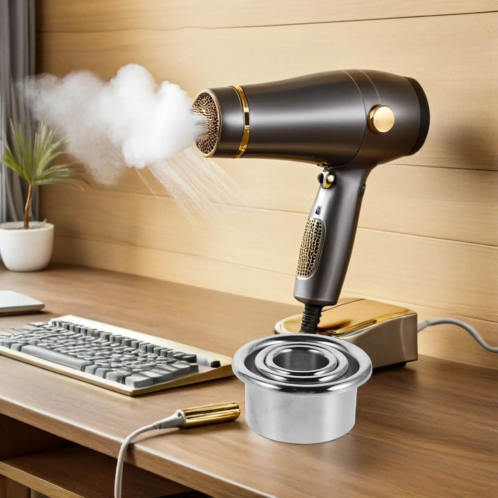 

3Pcs Stainless Steel Hair Dryer Holder Rack Low Profile Blow Dryer Stand for Bathroom Vanity Desktop Salon Countertop Organizer