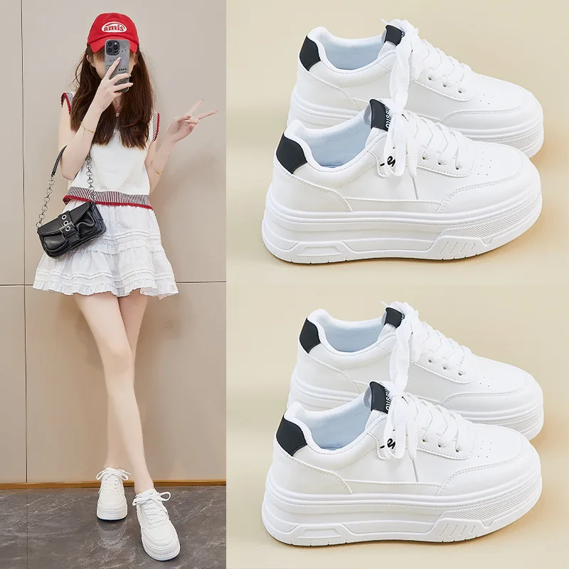 

Женская обувь 6 см, массивные кроссовки, уличные кожаные повседневные белые туфли на танкетке, туфли-лодочки на платформе, Mujer Bombas, дышащие дорожные туфли на плоской подошве