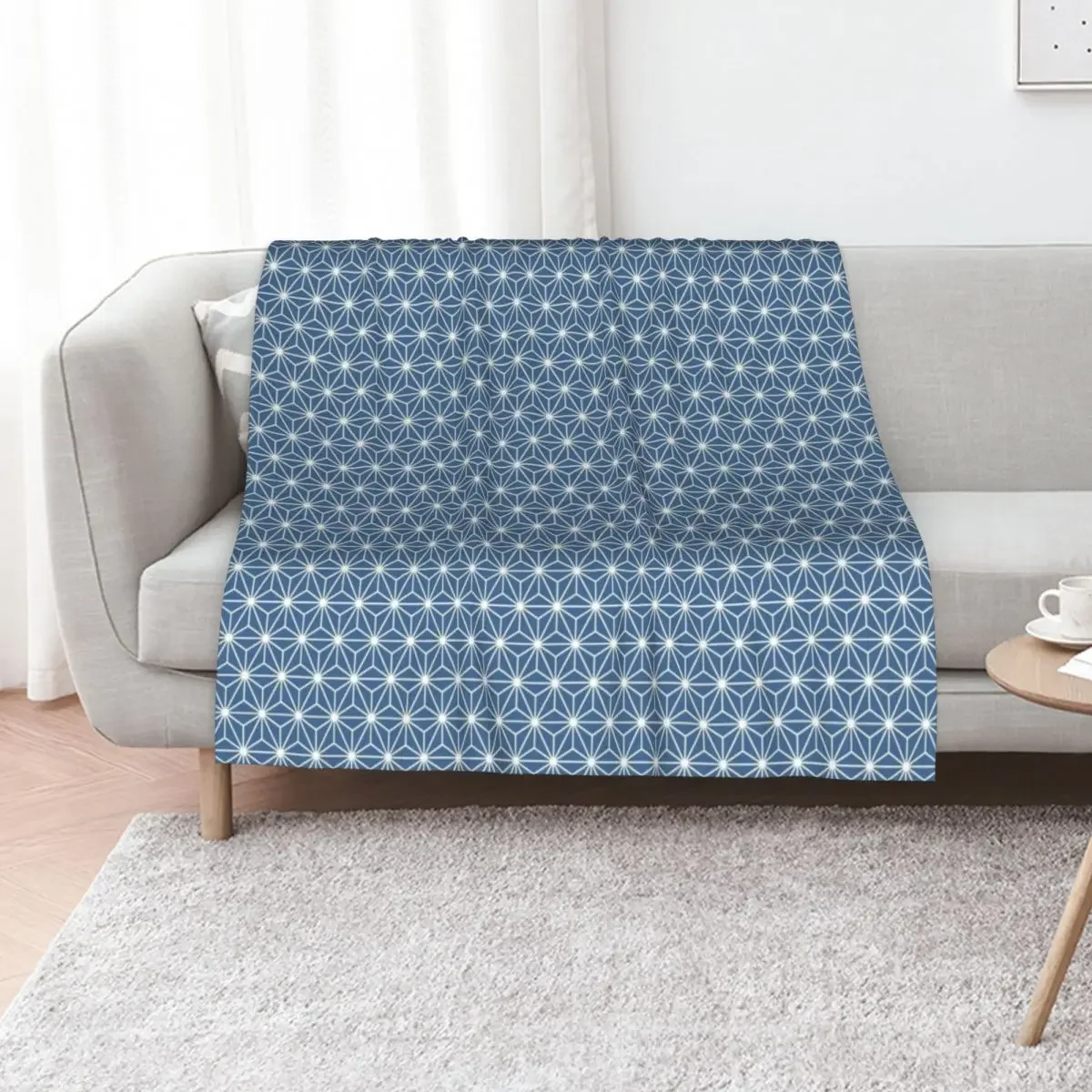 

Queen Blue Asanoha - Japanese Traditional Pattern Throw Blanket Sofa Quilt Travel anime Personalized Gift Blankets