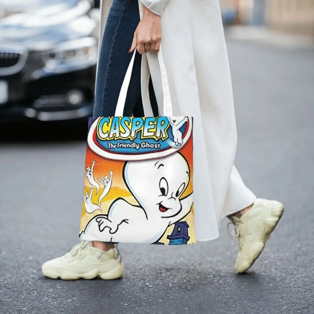 The Friendly Ghost Casper Shopping Bags Girls Canvas The Tote Bag Reusable Women Shoulder Tote Travel Handbag