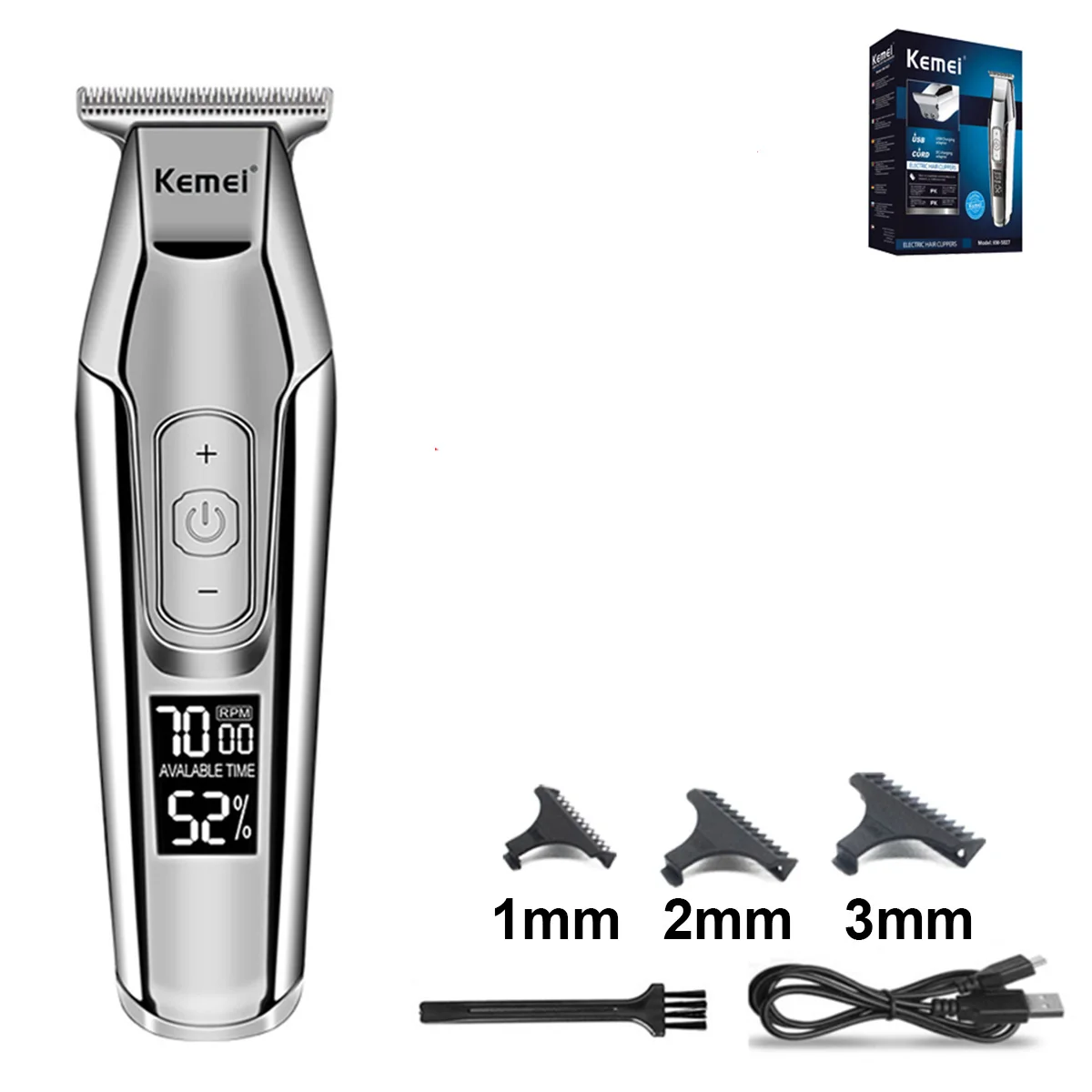 Kemei KM-5027 Professioneller Haarschneider für Männer, LCD-Display, Haarschneidemaschine, 0 mm, kabellose Haarschneidemaschine, USB-Aufladung