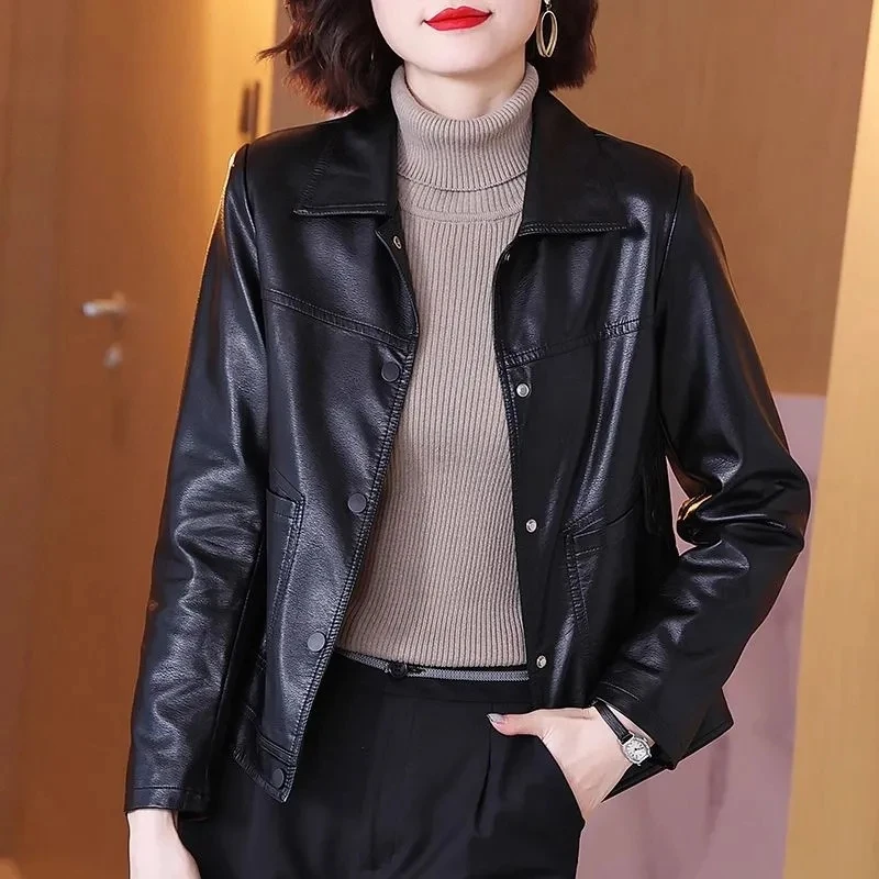 Faionable ort Leather Jaet Cappotto da motociclista da donna Primavera Autunno Nuova versione coreana Dimagrante Sli Capispalla